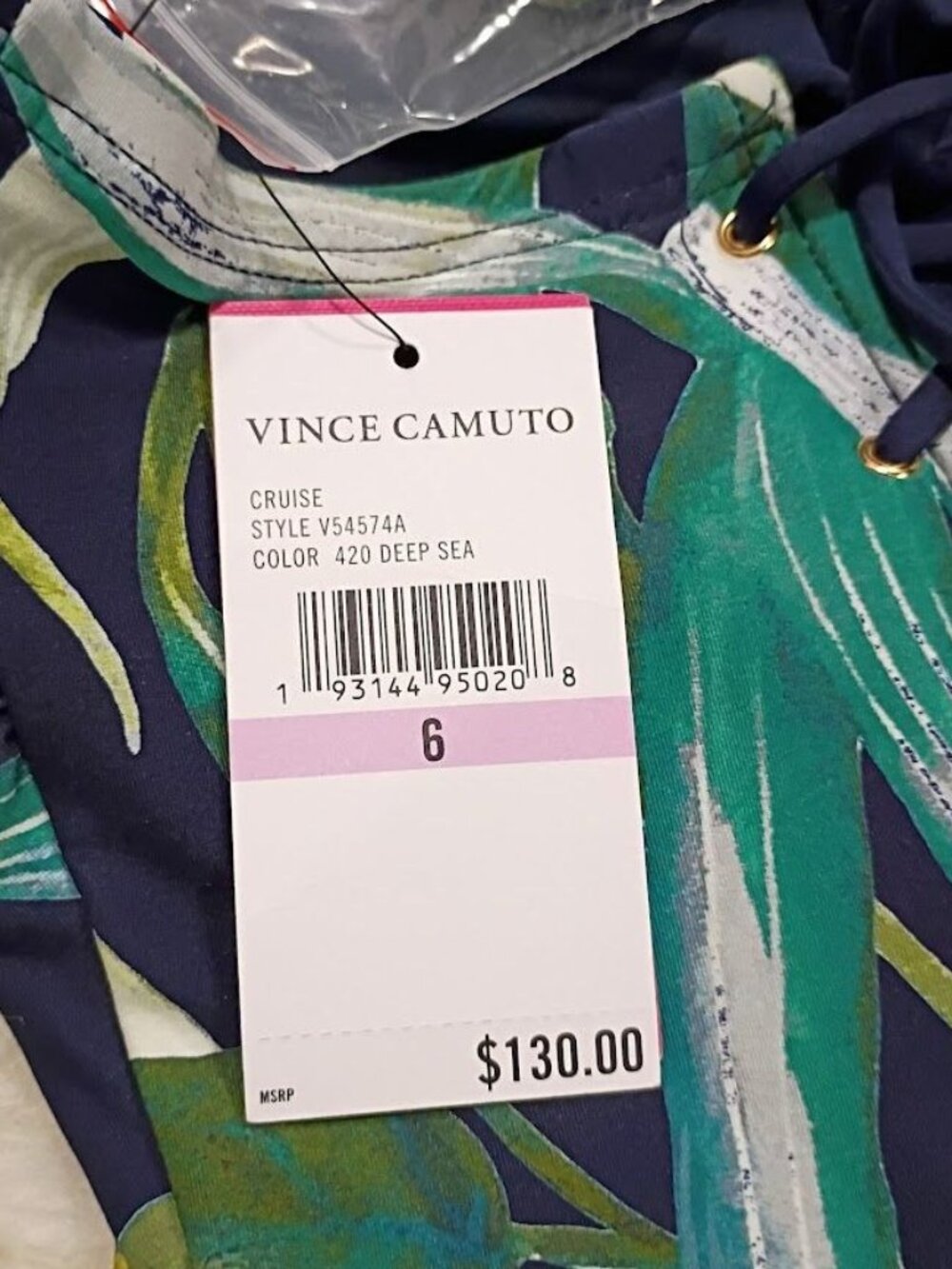 Vince Camuto One-Piece Strapless Tropical Print Swimsuit Sz 6 Resortwear - Picture 5 of 11